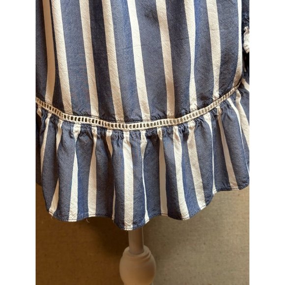 Fever Women Blue White Striped BoHo 3/4 Ruffle Sleeves Shirt Top Blouse Sz Large - Picture 8 of 15